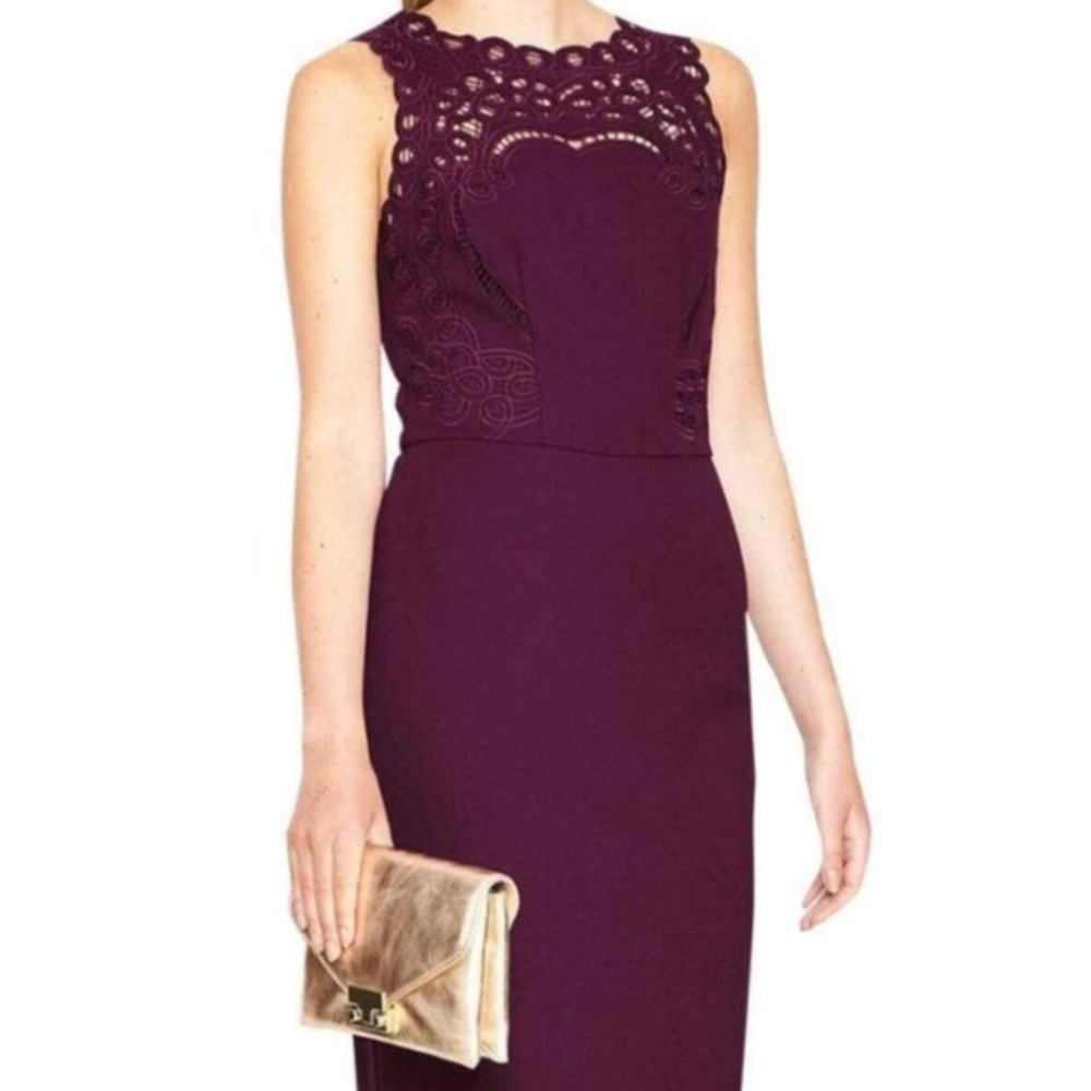 Ted Baker London Women's Verita Midi Lace Eyelet Dress Burgundy 2
